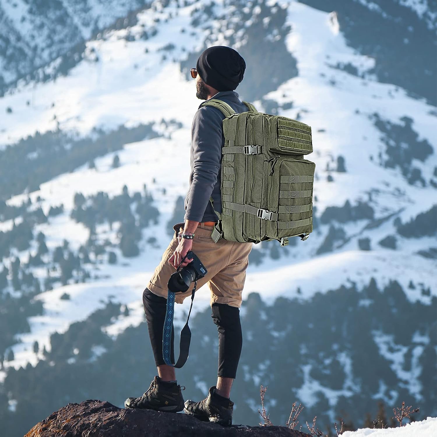 Detalle de Oreunik Zaino Militare 45L: zaino tattico impermeabile con sistema Molle per trekking e campeggio (Verde)