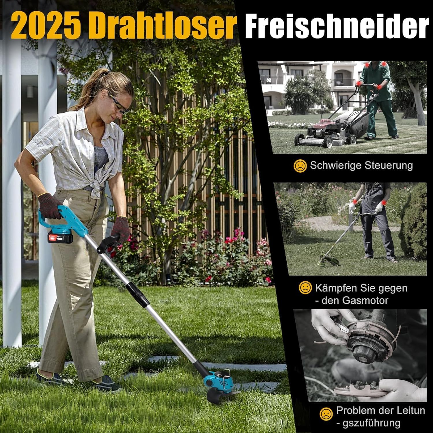 Thumbnail 5 de Xbzzgmg Rasentrimmer mit Akku – 2 Akkus, 2 Messertypen, verstellbarer Freischneider