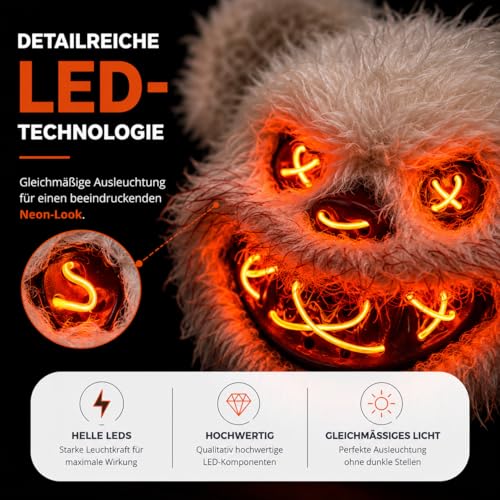 Detalle de TK Gruppe Timo Klingler LED-Teddy-Halloween-Maske mit Fernbedienung und 3 Helligkeitsstufen