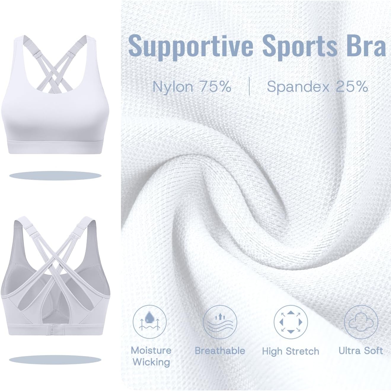 Detalle de BYAWAY High Impact Sports Bra with Molded Cups, Adjustable Straps and Hook Closure