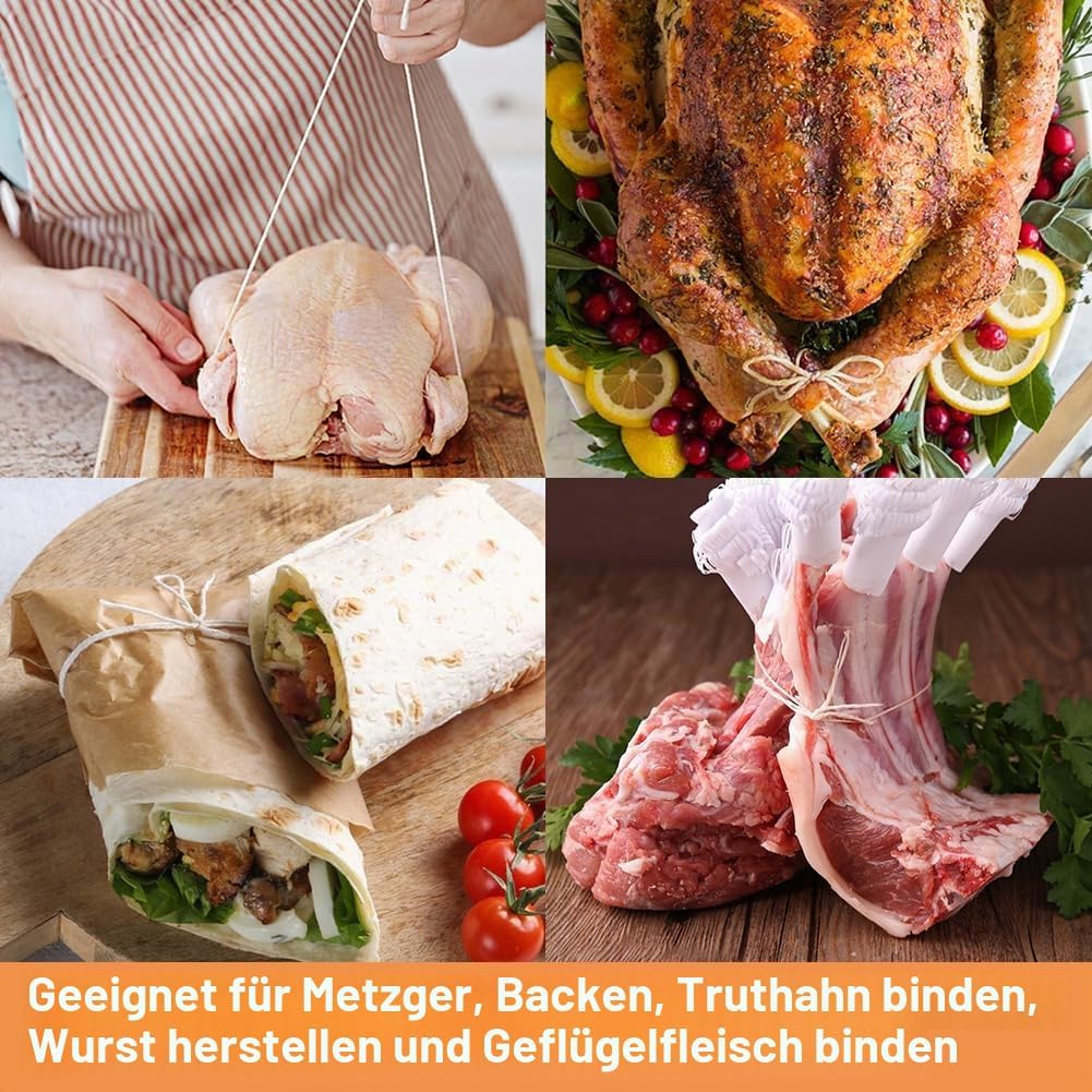 Detalle de Vivifying Bäcker Bindfäden – 2 Stück x 200 m, 3-lagig, Baumwoll-Garn ca. 1 mm dick