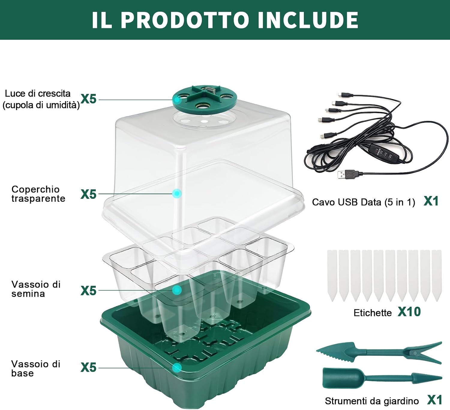 Thumbnail 6 de Vassoi per germinazione con luce a spettro completo, kit 5 pezzi 🌱
