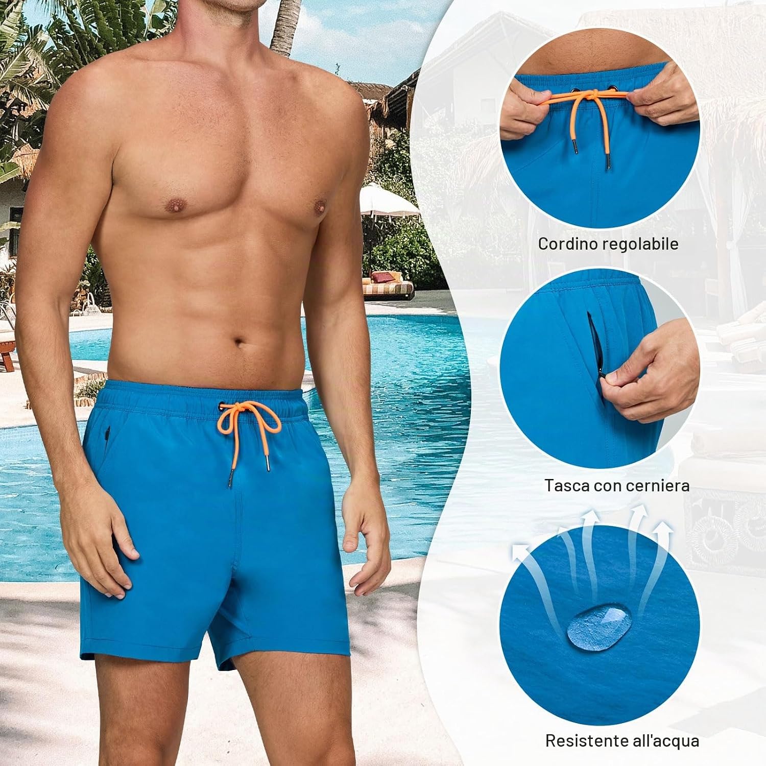 Thumbnail 3 de Vorvowry Costume Uomo Mare: pantaloncini da bagno con asciugatura rapida e tasca con zip
