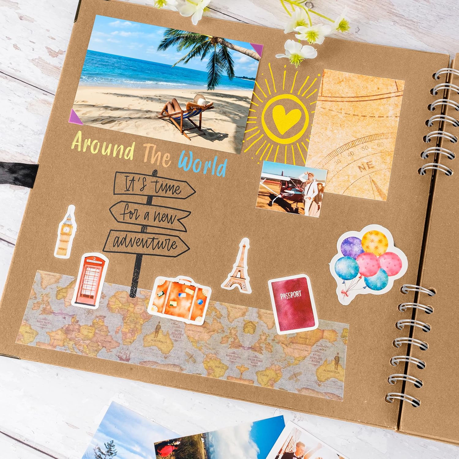 Detalle 2 de Bstorify Large Scrapbook (28 x 28 cm) – 40 Sheets Kraft Paper Memory Book with Ribbon Closure