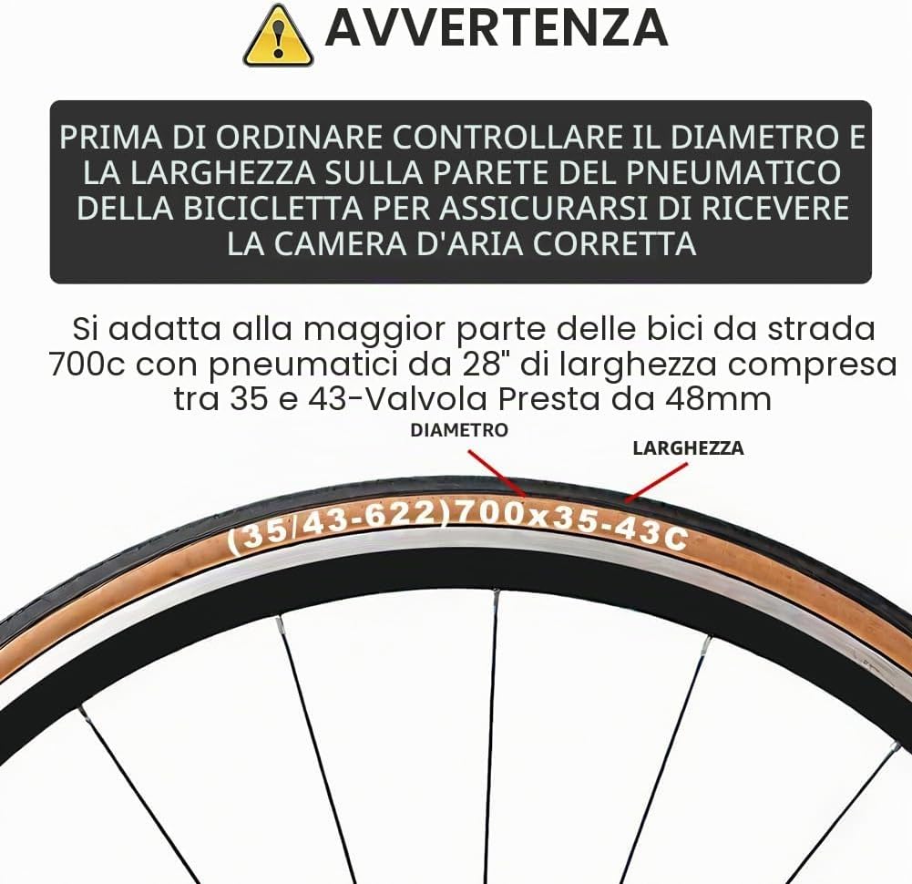 Detalle 2 de XUNNIU Camera d'aria 700Cx35C/43C: ampia compatibilità e gomma butilica resistente