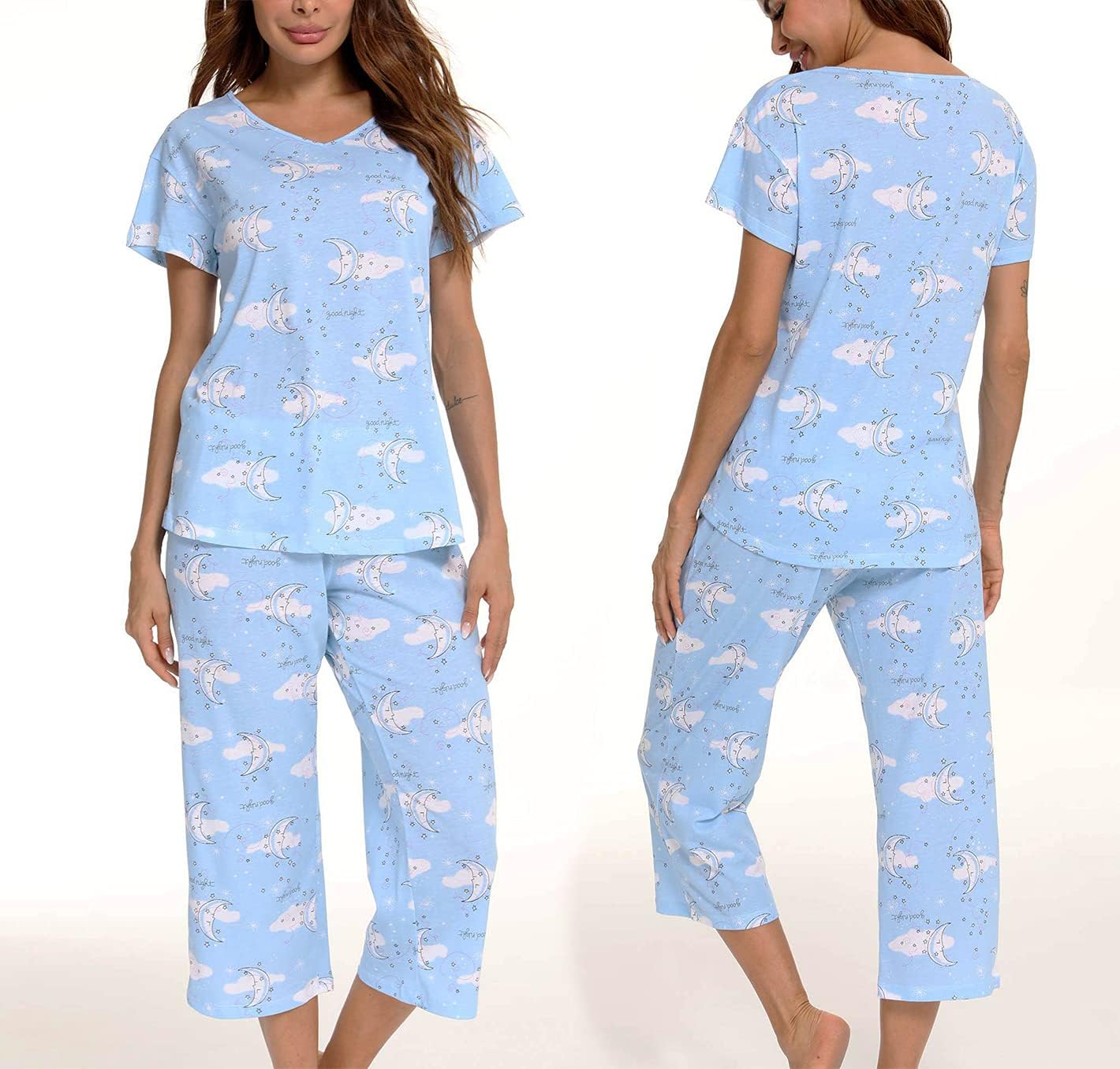 Thumbnail 3 de CHUNG Women Cotton Blend Pyjamas Set: Short Sleeve Top + Capri Pants (Plus Size S-3XL) Sleepwear
