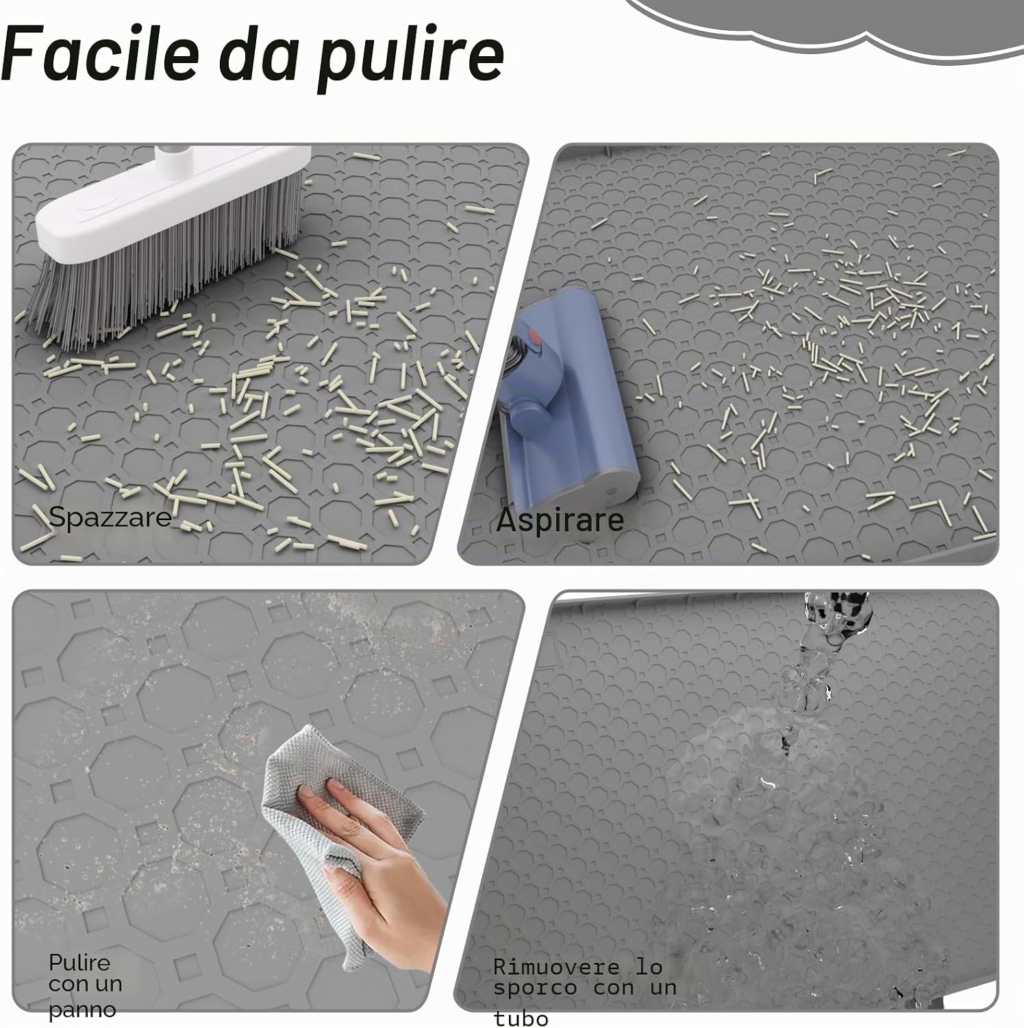 Detalle de Tappetino in silicone per lettiera (86x56 cm): antiscivolo, impermeabile e bordi rialzati