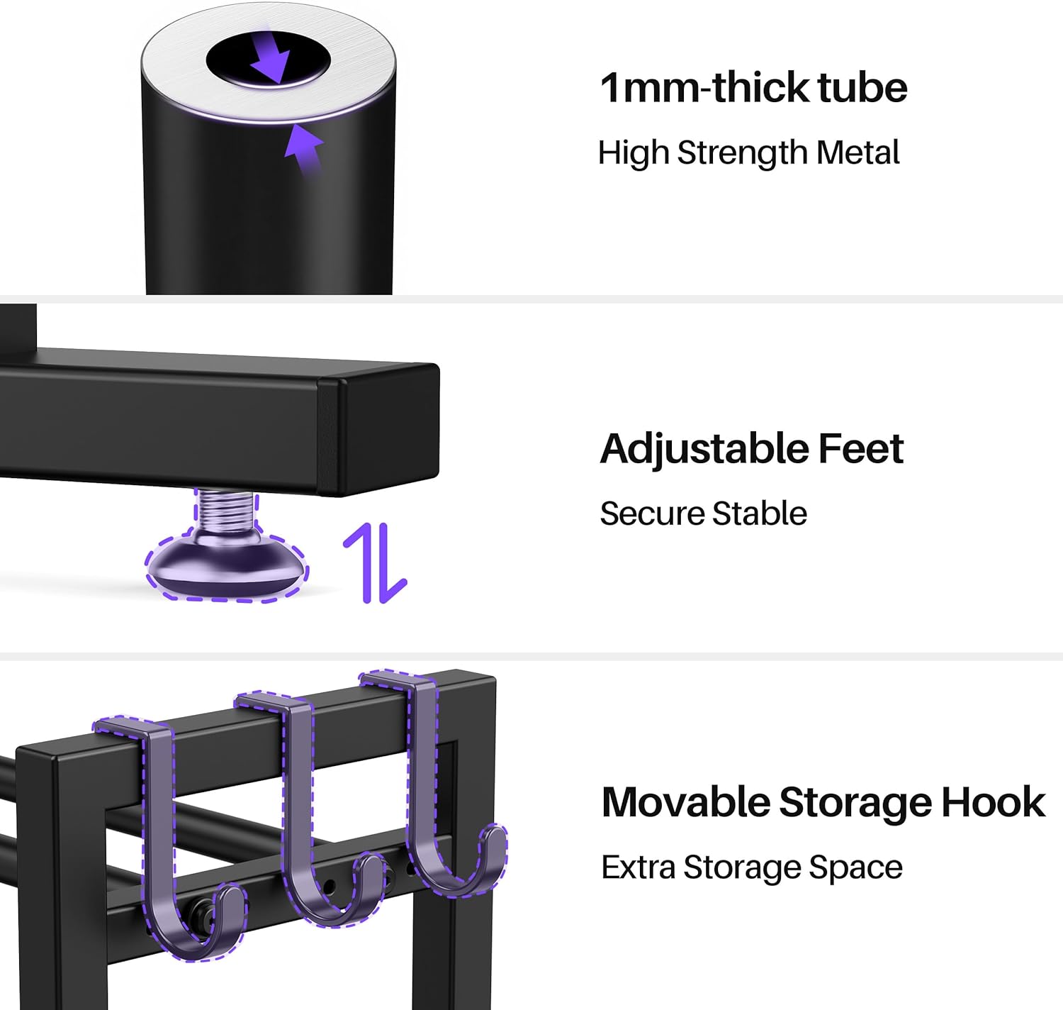 Thumbnail 6 de niffgaff 3 Tier Adjustable Dumbbell Rack with Extended Base and Movable Hooks (450 lb capacity)