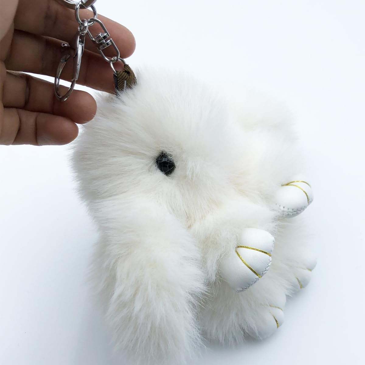 Detalle 2 de Xsclpomddy Plüsch Hase – Schlüsselanhänger aus Zinklegierung mit Kaninchenhaar, ca. 15 cm, flauschig und stilvoll