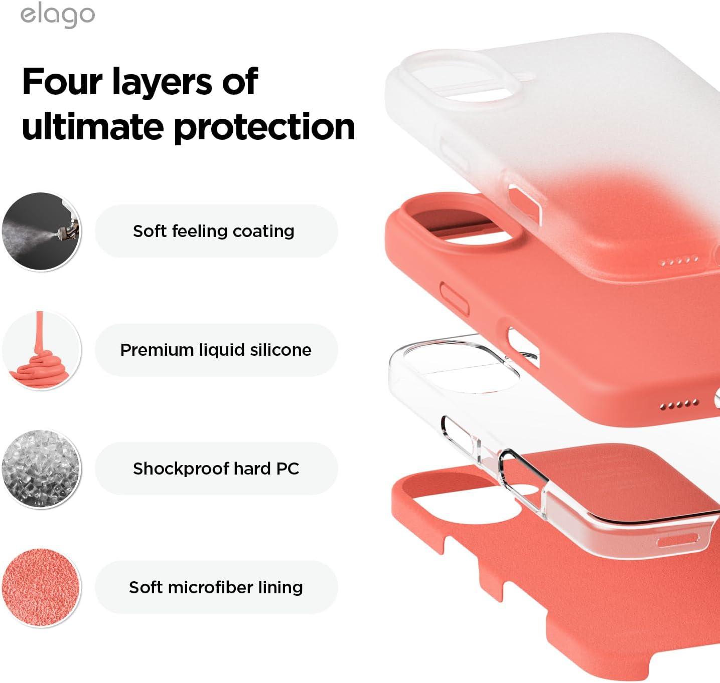 Thumbnail 3 de elago iPhone 16 compatible liquid silicone case (Pomelo Pink) with soft microfibre lining