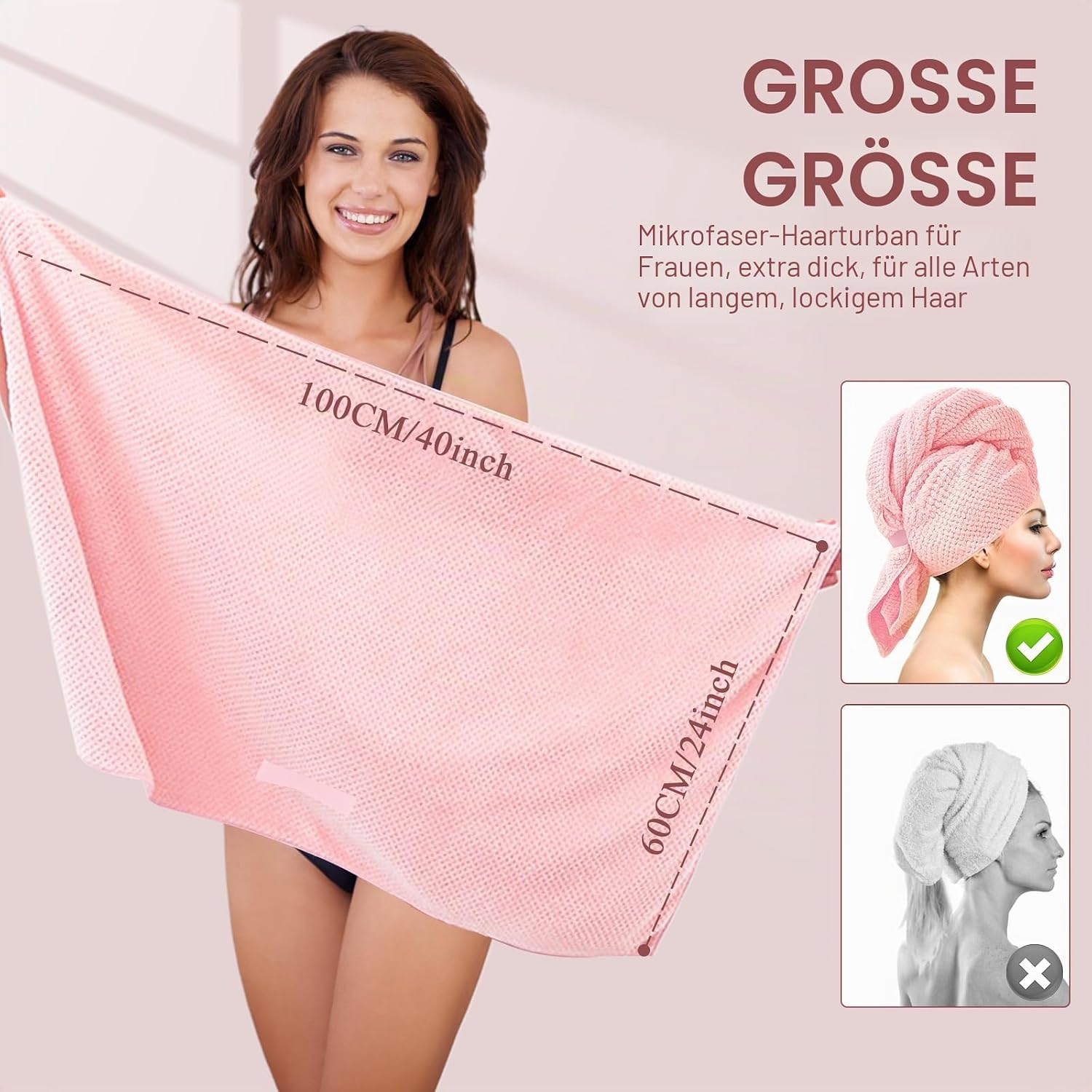 Thumbnail 1 de ytorgr Mikrofaser Haarturban 2 Stück – 100 x 60 cm, elastischer Band, schnell trocknend, super saugfähig