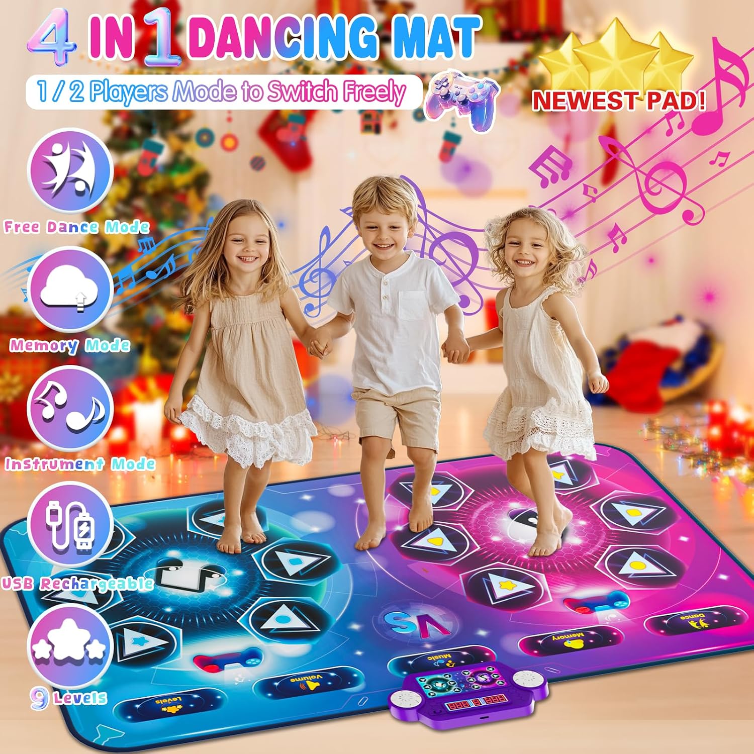 Detalle de Maysida Rechargeable Dance Mat – Double User (35x59 inches) with Piano, Memory, and LED Battle Modes