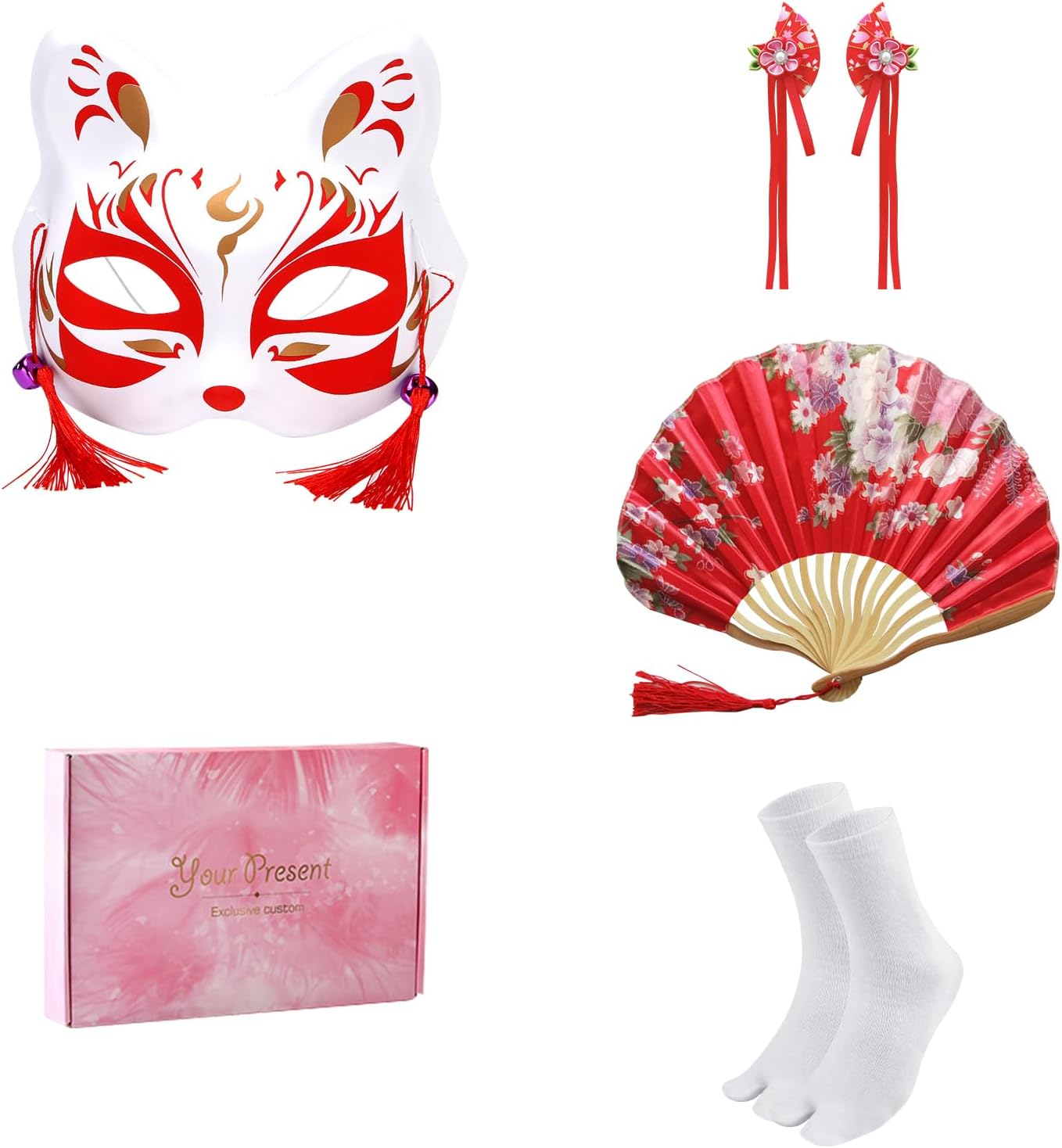 Thumbnail 6 de CRFASIBE Japanse yukata-kostuumset voor meisjes, 5-delig met masker en accessoires