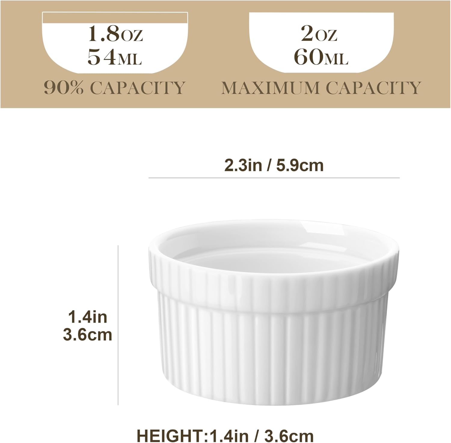 Thumbnail 1 de MALACASA 24 Mini Ramequins en céramique 55 ml pour four — Crème Brûlée et desserts en porcelaine ivoire