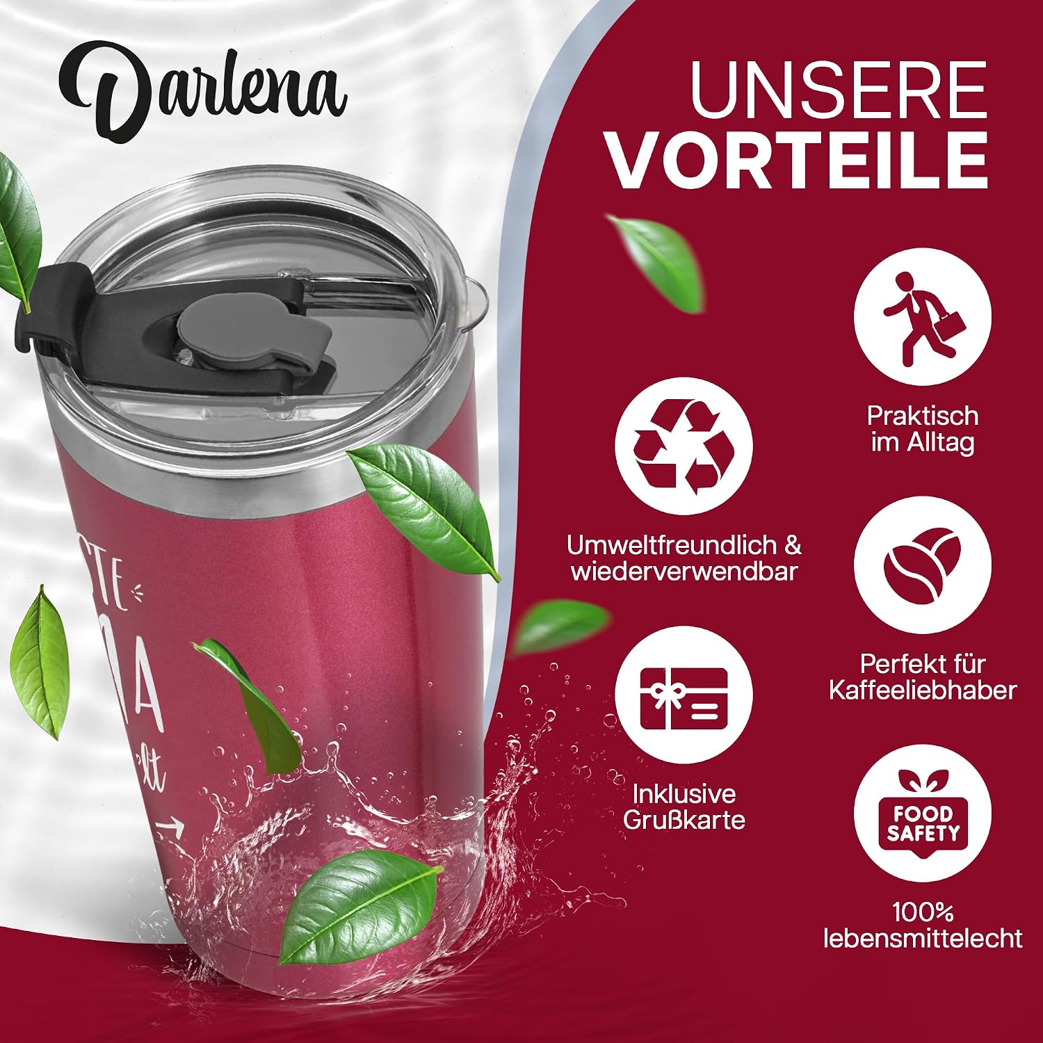 Thumbnail 5 de Darlena Thermobecher Beste Mama (Lustig) – 500 ml, Geschenkbox inkl. Edelstahl-Strohhalm