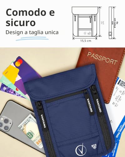 Thumbnail 3 de Vantamo Porta passaporto sottile con protezione RFID – Portafoglio da viaggio a collo