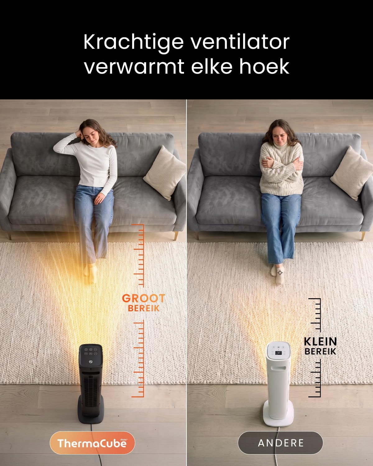 Detalle de Pro Breeze ThermaCube PB-H-29B-EU torenkachel 2200 W met 65° oscillatie