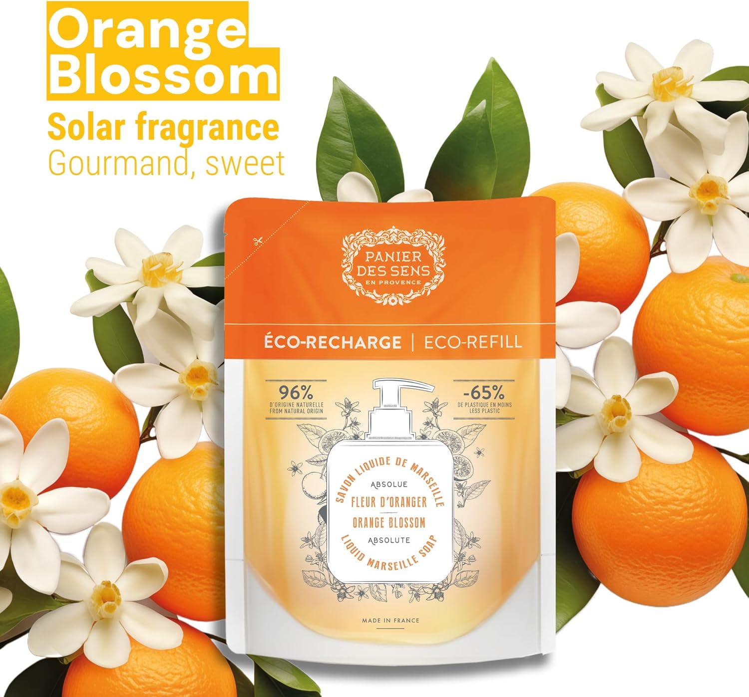 Thumbnail 1 de Recharge Savon Liquide Mains Fleur d’Oranger — 2 × 500 ml, 97% naturel, Huile d’Olive, Panier des Sens