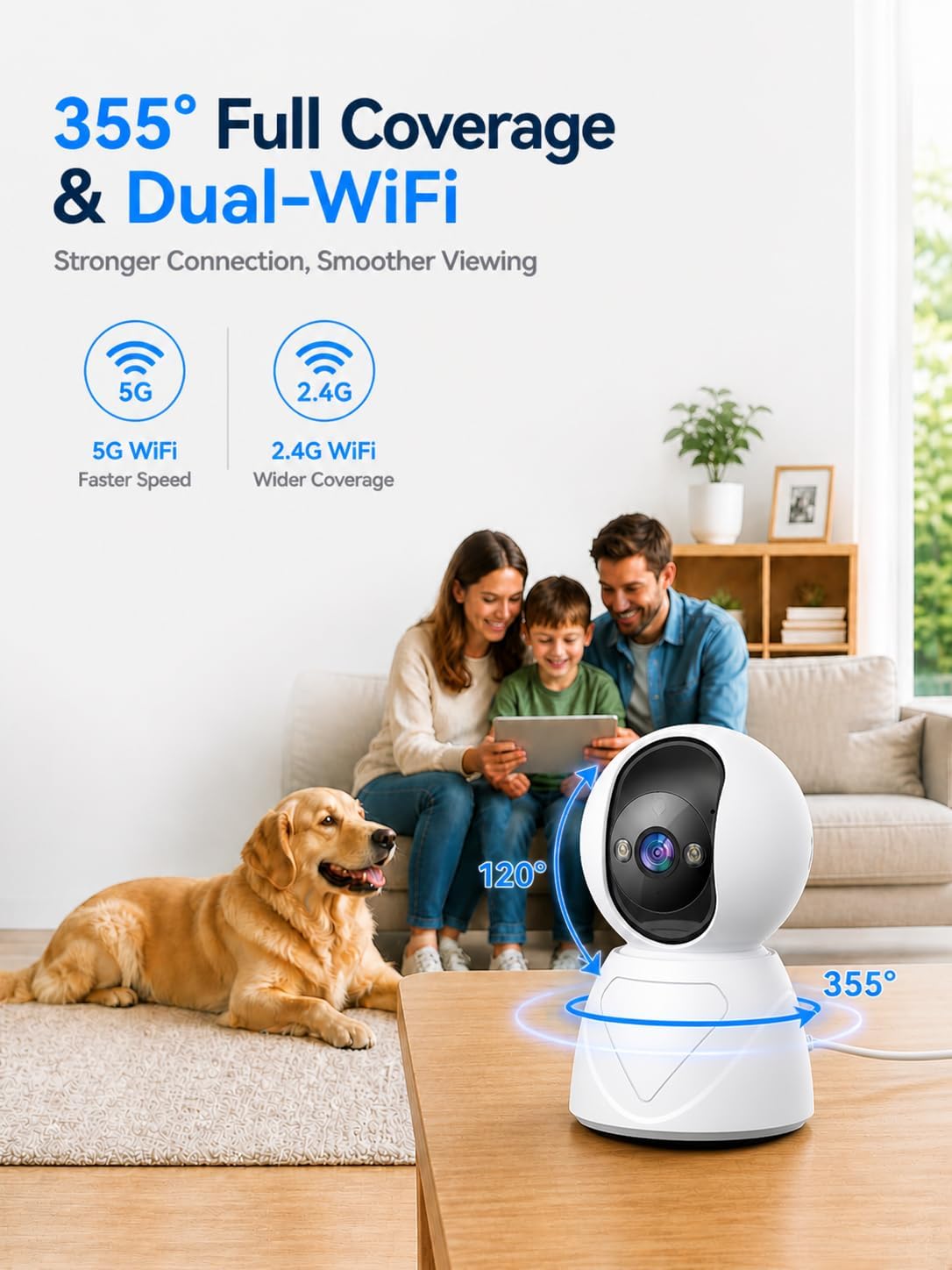 Thumbnail 1 de 2K Indoor Security Camera 5G Pan/Tilt with Intercom, 3X Auto Zoom, AI Detection and Colour Night Vision