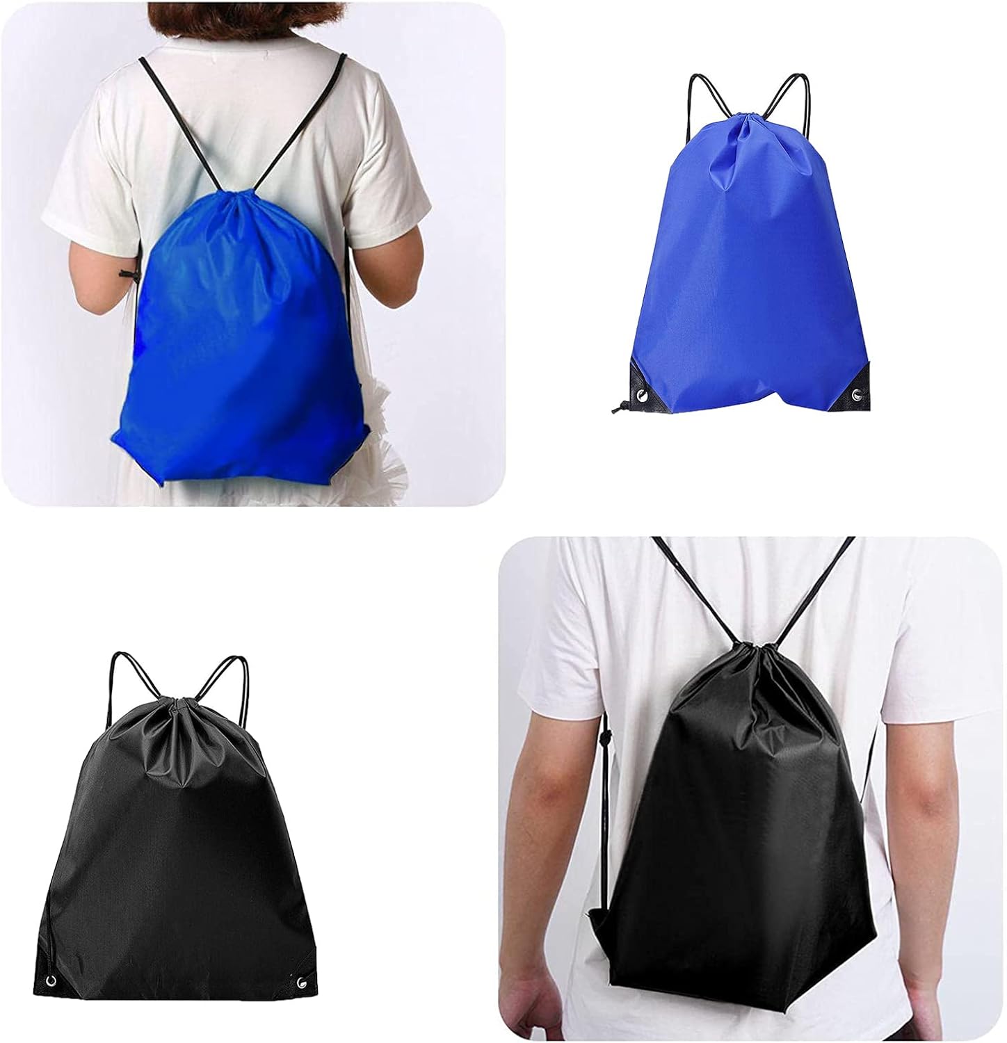 Detalle 2 de LMOGWL 2-pack Drawstring Backpack: Lightweight PE Sport & Travel Bags (Blue & Black)
