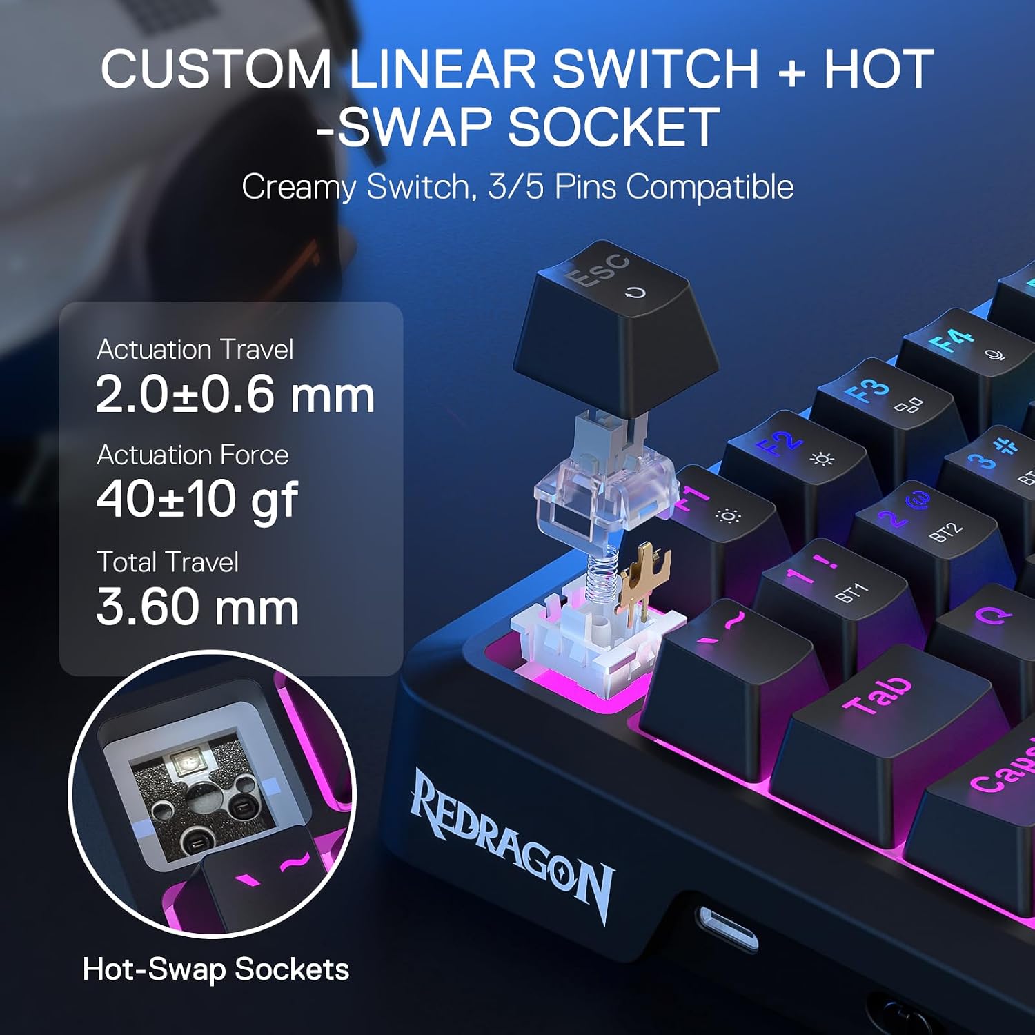 Detalle 2 de Redragon K724 Pro : clavier mécanique sans fil 81 touches avec écran TFT 2,9 cm