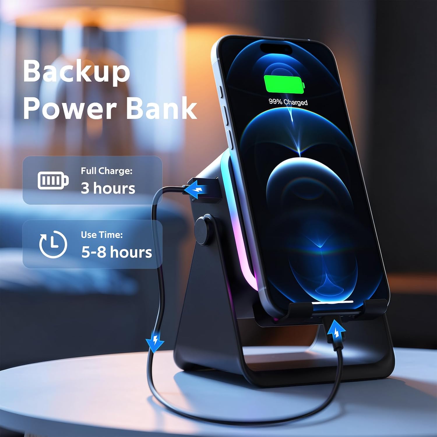Detalle de GLOPUS 1 5-in-1 Cell Phone Stand Speaker with Bluetooth and 8 RGB Modes