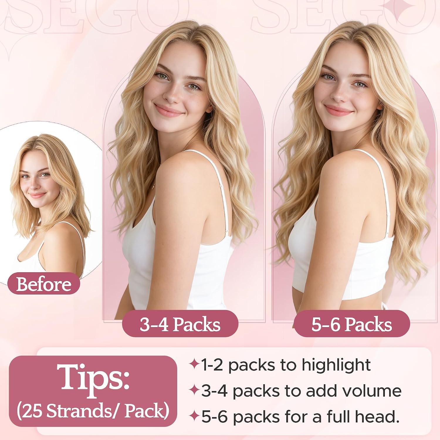 Detalle de SEGO Extension Cheveux Naturel Keratine 25 Mèche 25 g - 55 cm #1B Noir Naturel