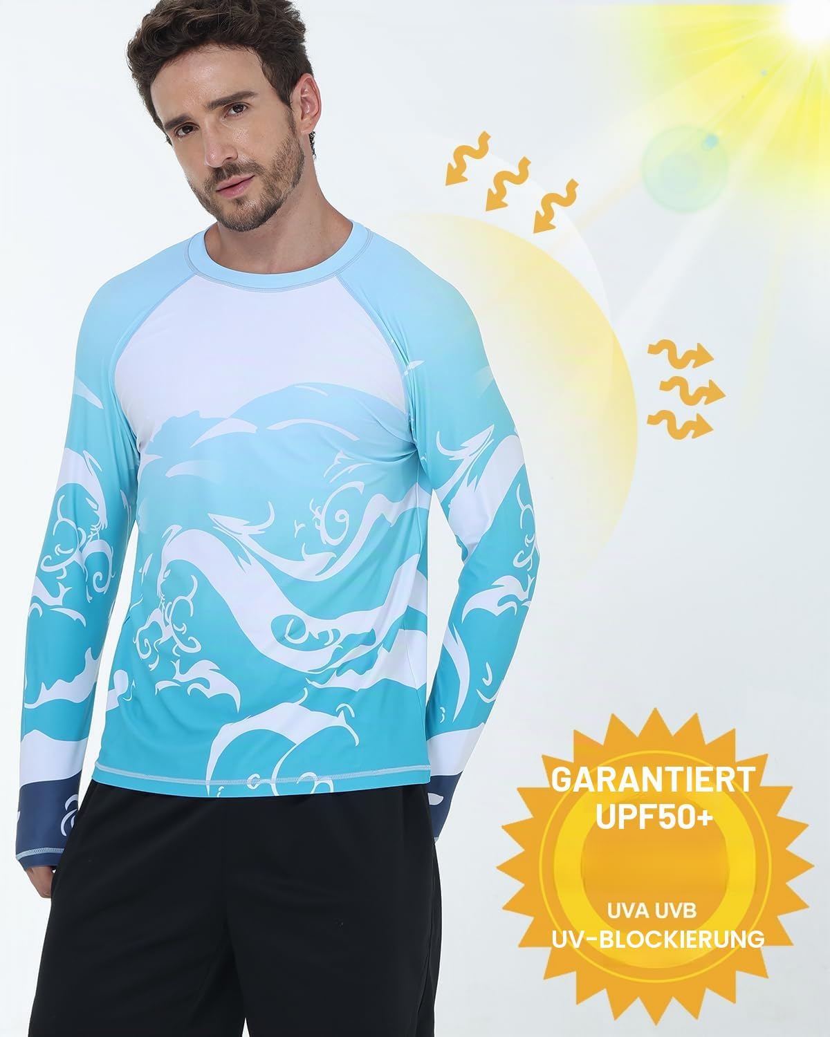 Detalle 1 de VAYAGER Herren Rashguard Langarm UPF 50+ – Schnelltrocknendes Schwimmshirt