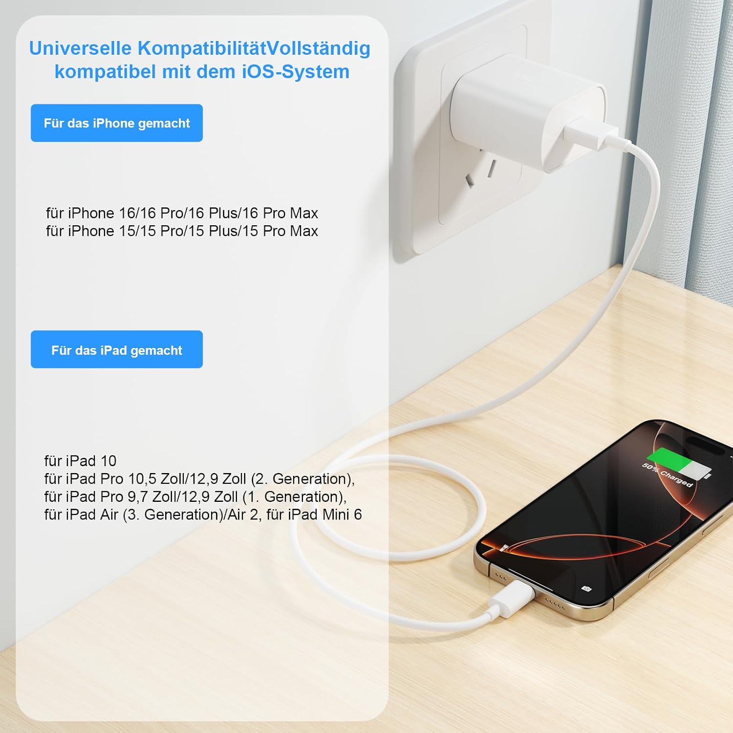 Thumbnail 6 de BSTOEM USB-C Kabel-Set 2 Stück (1 m + 2 m) – USB-A zu USB-C Ladekabel kompatibel mit iPhone, iPad, Galaxy und CarPlay