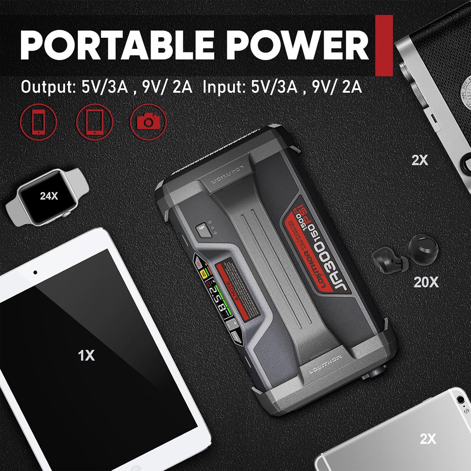 Thumbnail 6 de LOKITHOR JA300 : booster 1500A avec compresseur 150 PSI et batterie 12 V externe