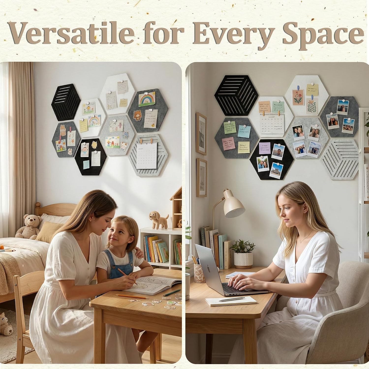 Detalle de Uoisaiko UY-US-10060-Q8 Felt Bulletin Board Tiles, Grey Hexagon 8-Pack