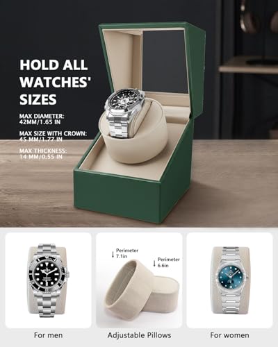 Thumbnail 3 de TOPWAY Automatic Single Watch Winder with Green Leather Box and Quiet Japanese Motor