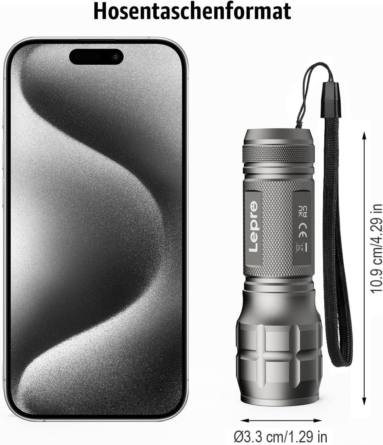 Detalle de Lighting EVER LED Taschenlampe Klein LE1000 – extrem hell, Zoom, IPX4, batteriebetrieben