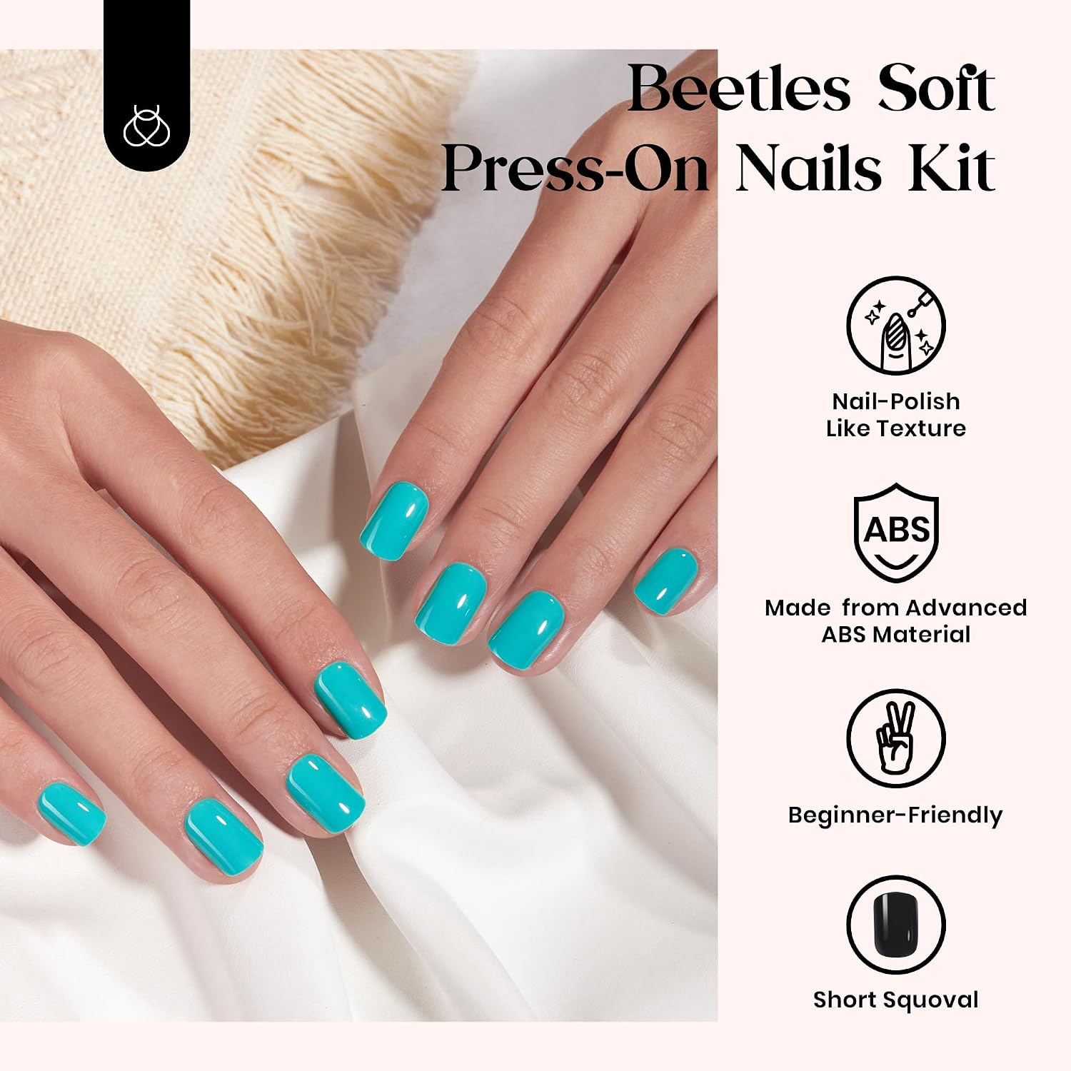 Detalle de Beetles 576-Piece Short Square Press-On Nails Kit, 24 Colors, 12 Sizes