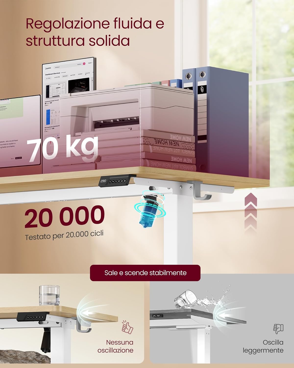Thumbnail 4 de VASAGLE Scrivania Regolabile in Altezza Elettrica LSD312YA03 – 120 x 60 cm in Rovere Dorato