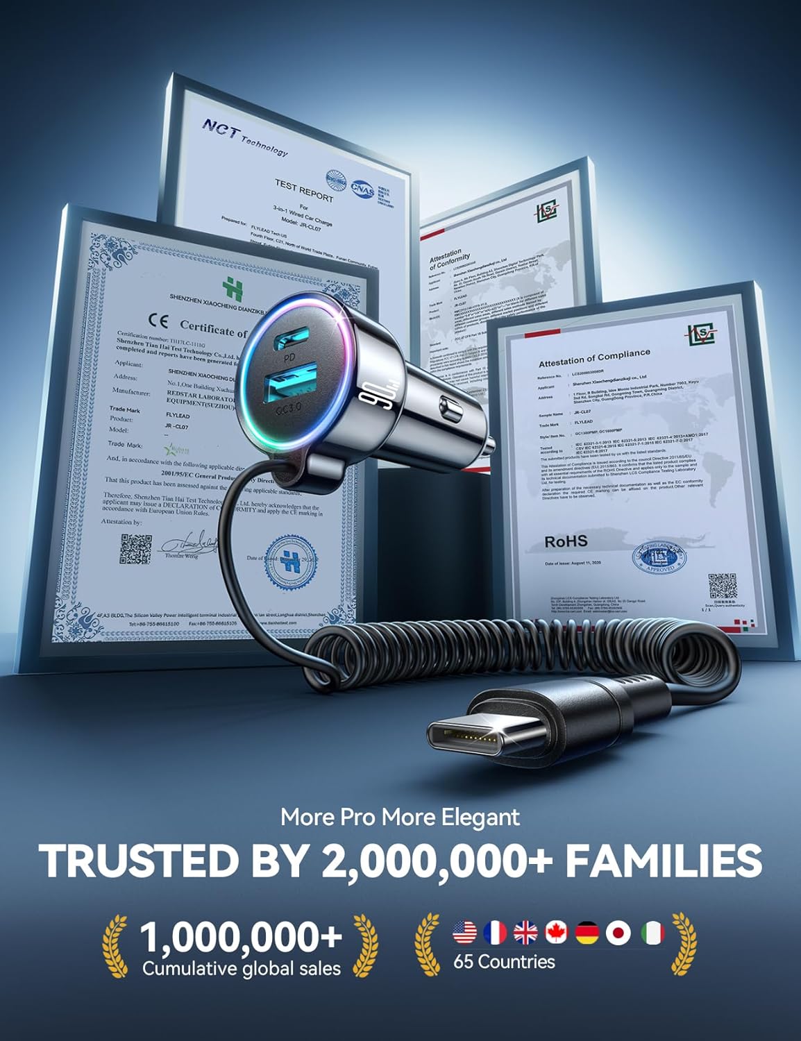 Thumbnail 6 de FLYLEAD Upgrade 90W USB C Car Charger with 3 Ports