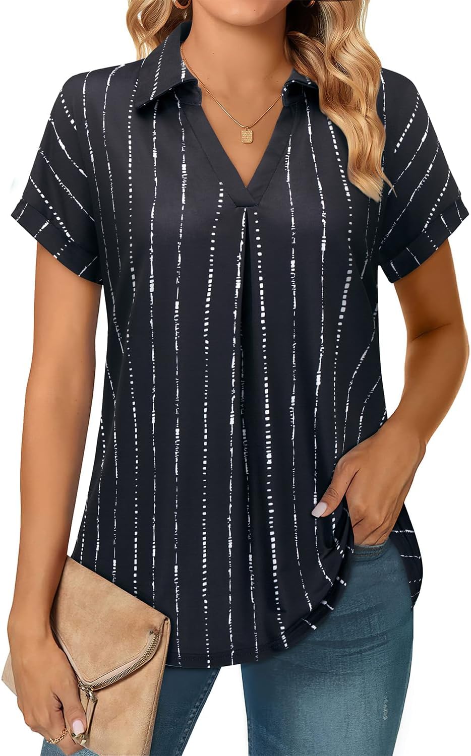 Thumbnail 3 de Siddhe Damen Bluse V-Ausschnitt 3/4 Ärmel Langarm Shirt