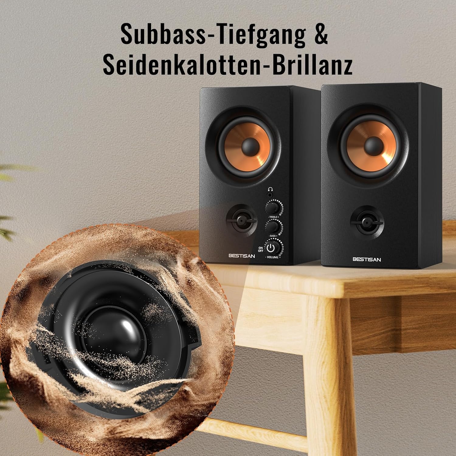 Thumbnail 5 de BESTISAN Aktive Regallautsprecher mit Bluetooth- und RCA-Eingang (3 Zoll) für PC, Desktop & Gaming
