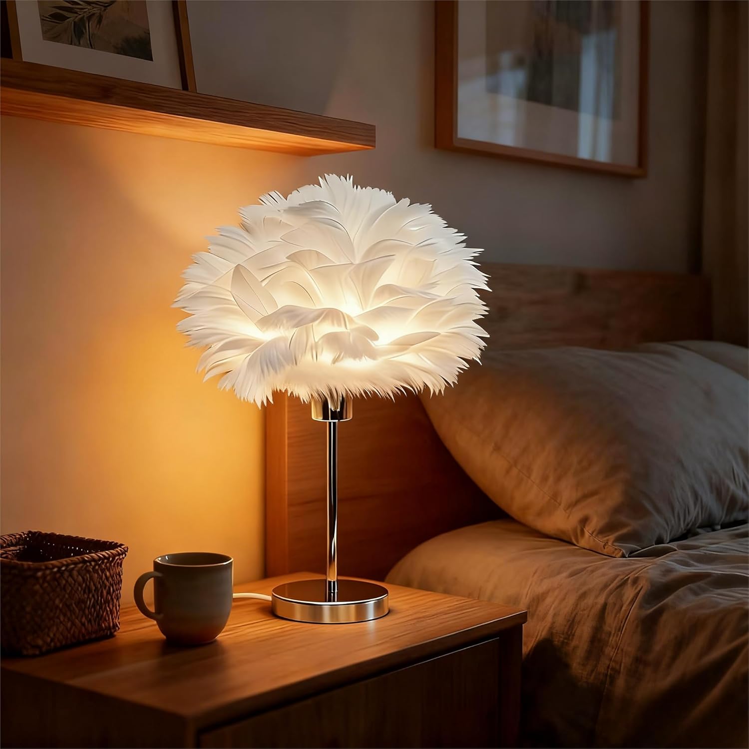 Thumbnail 3 de KUOP Nachttischlampe Moderne Tischleuchte E27 Schlaflicht Federlampe Weiß, 30 cm × 38 cm