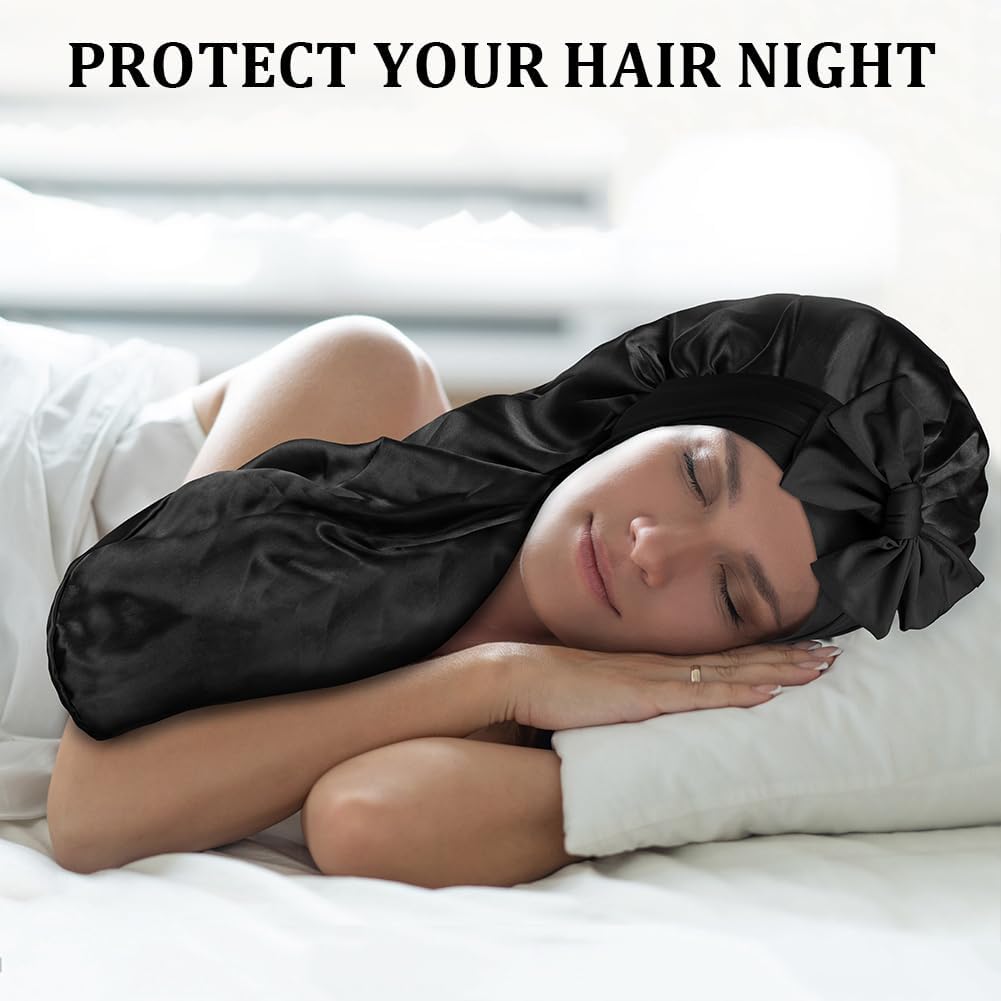 Thumbnail 6 de ACWOO Bonnet de sommeil en satin avec bande élastique, noir, taille L