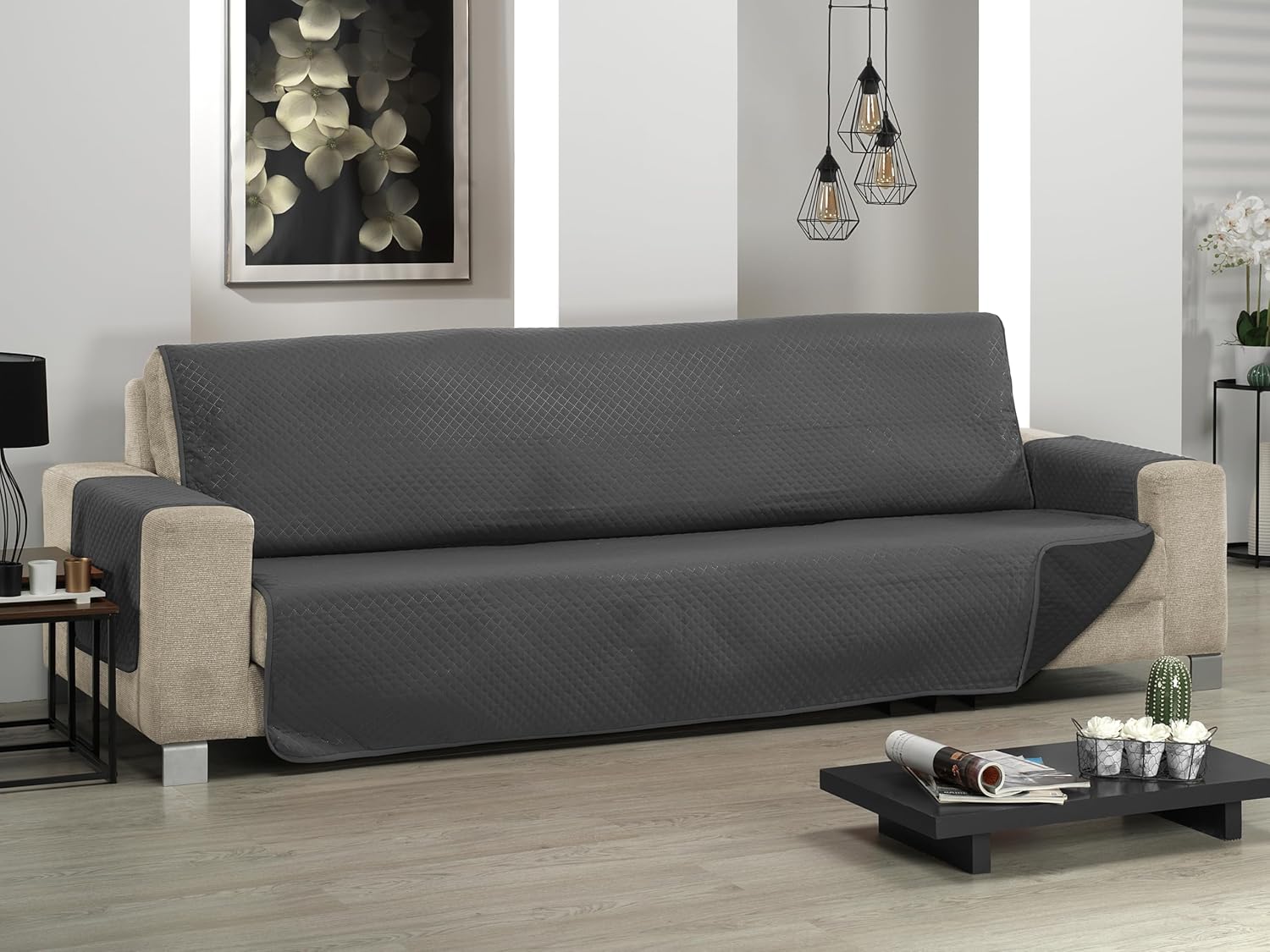 Detalle 2 de Martina Home Diamond Copridivano imbottito 3 Posti – Antracite/Nero: copridivano reversibile, lavabile e pratico