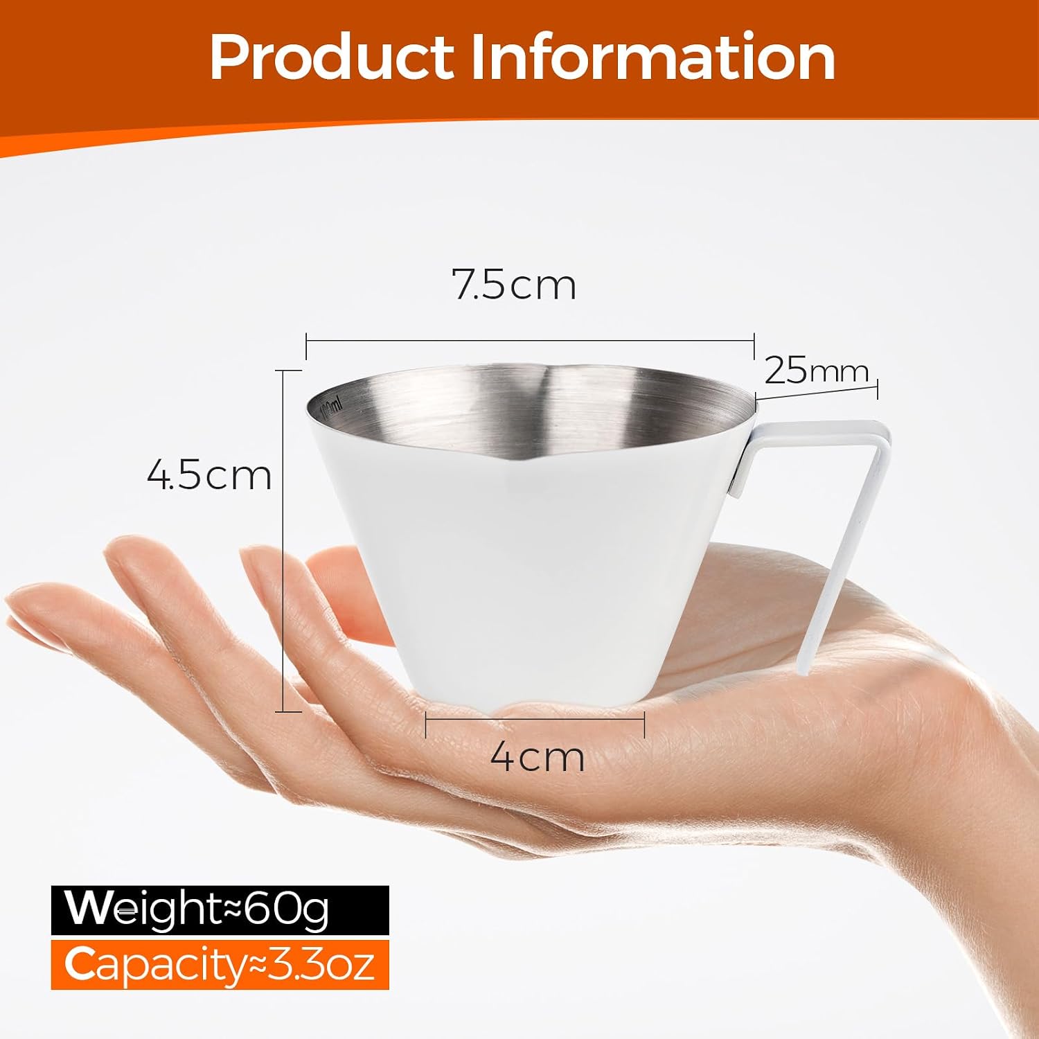 Thumbnail 1 de YARRAMATE SEC-White Espresso Cup, 100 ml Stainless Steel with Dual Scales
