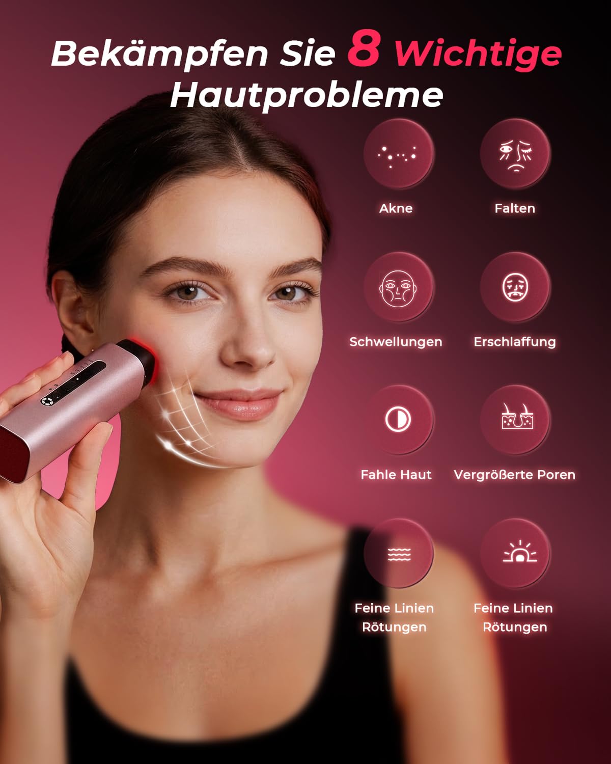 Thumbnail 1 de Gesichtsmassagegerät Radiofrequenz 5-in-1: EMS, LED-Lichttherapie und mehr (Roségold)