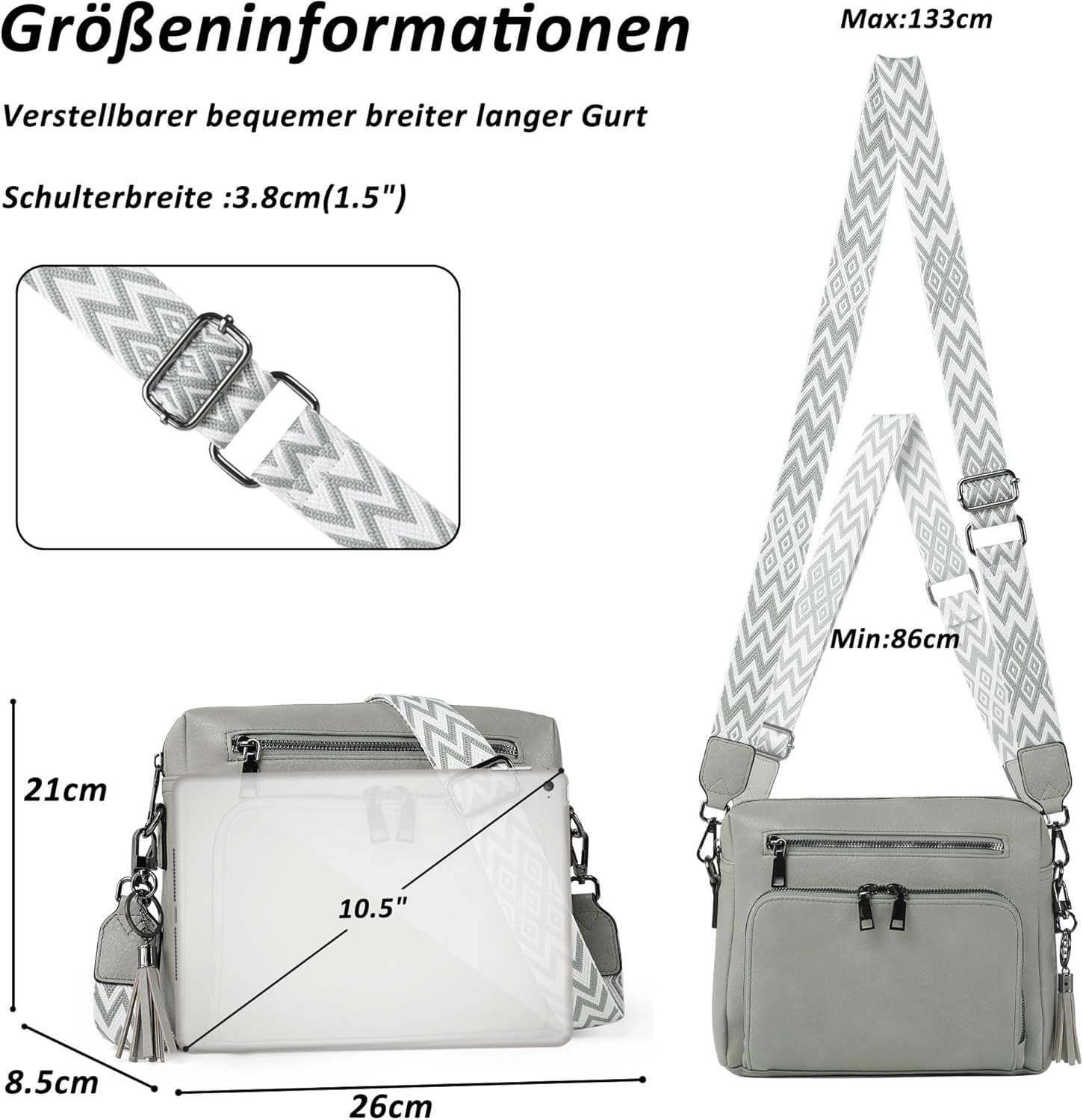Thumbnail 5 de TANTOMI Umhängetasche Damen – Crossbody Bag mit verstellbarem, abnehmbaren Schultergurt