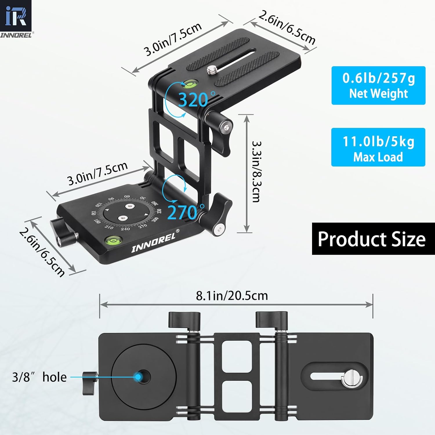 Thumbnail 1 de INNOREL ZH7 Z Flex Tilt Tripod Head (aluminium alloy) for DSLR, camcorders and slider rails