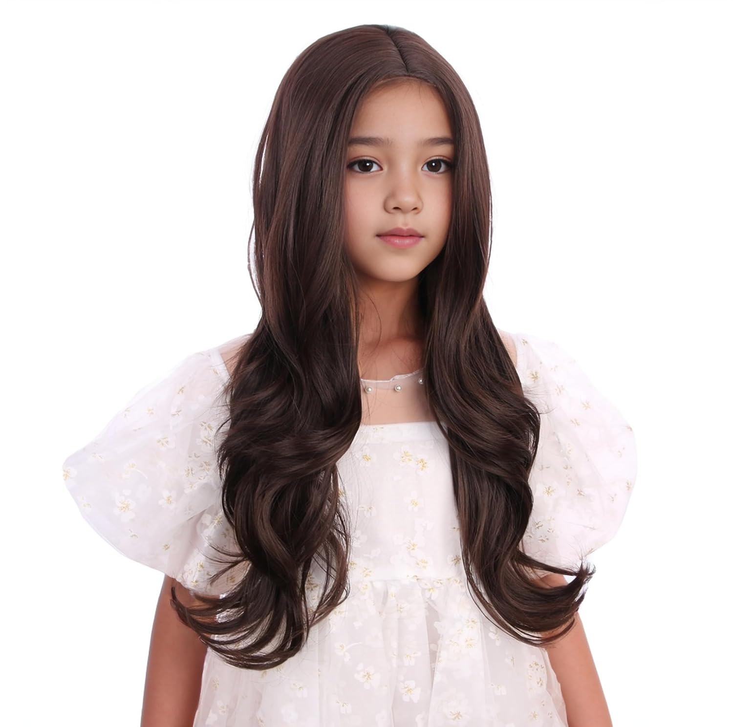 Detalle 2 de Edivd Kids Mixed Brown Wavy Curly Wig, 22-Inch Heat-Resistant Synthetic Hair