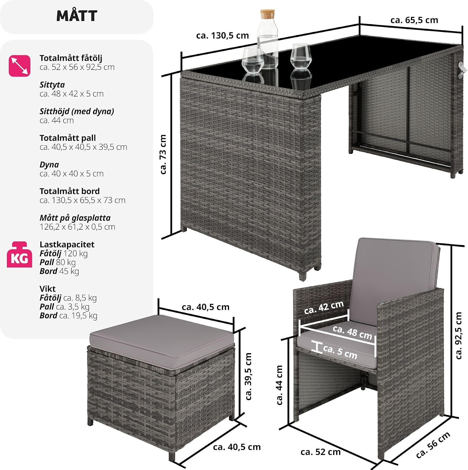 Detalle de tectake Palermo 403562-SE loungeset i konstrotting med fällbara ryggstöd