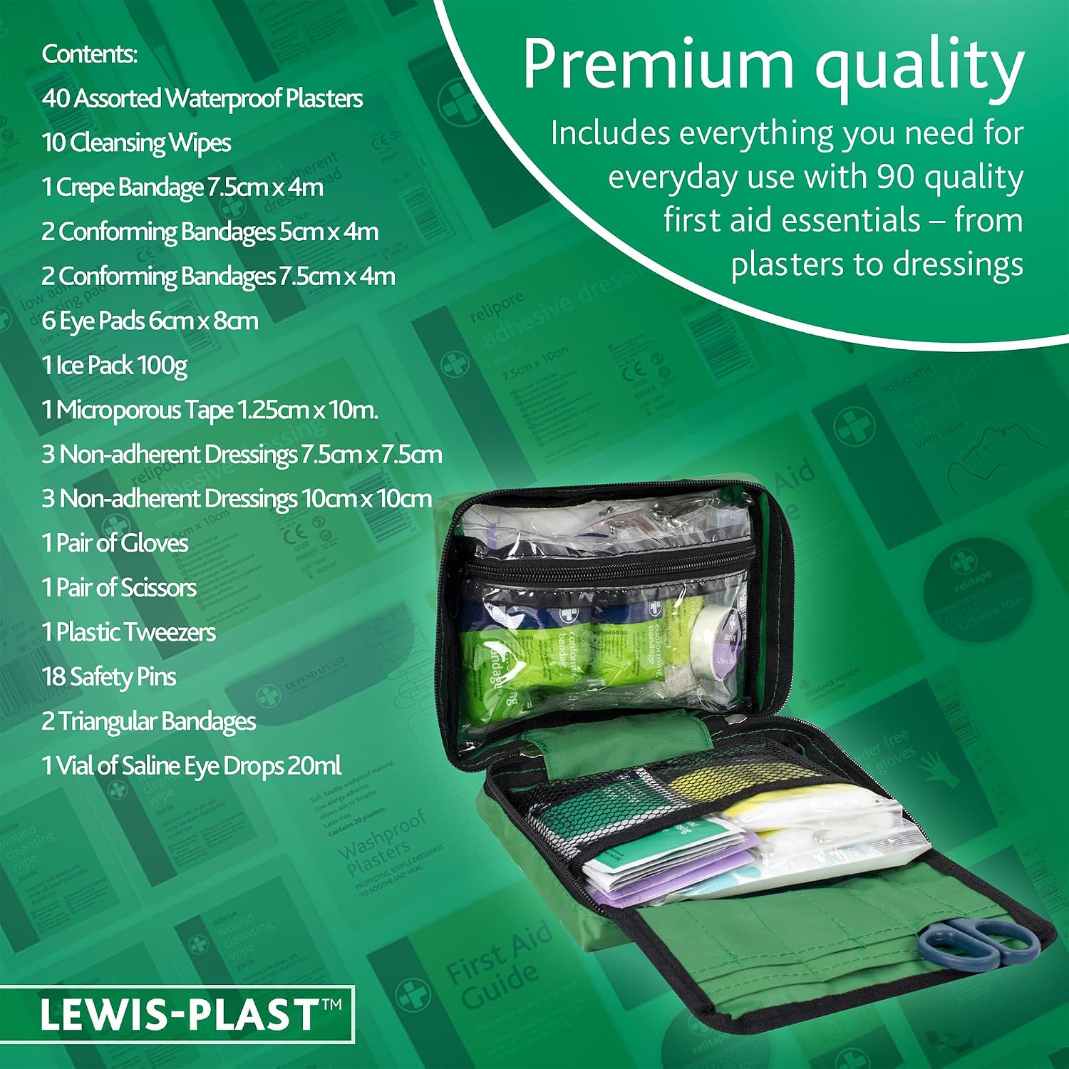 Thumbnail 6 de Reliance Medical Lewis-Plast Premium Erste-Hilfe-Set mit 90 Teilen – für Zuhause, Büro, Auto & Reisen (grün)