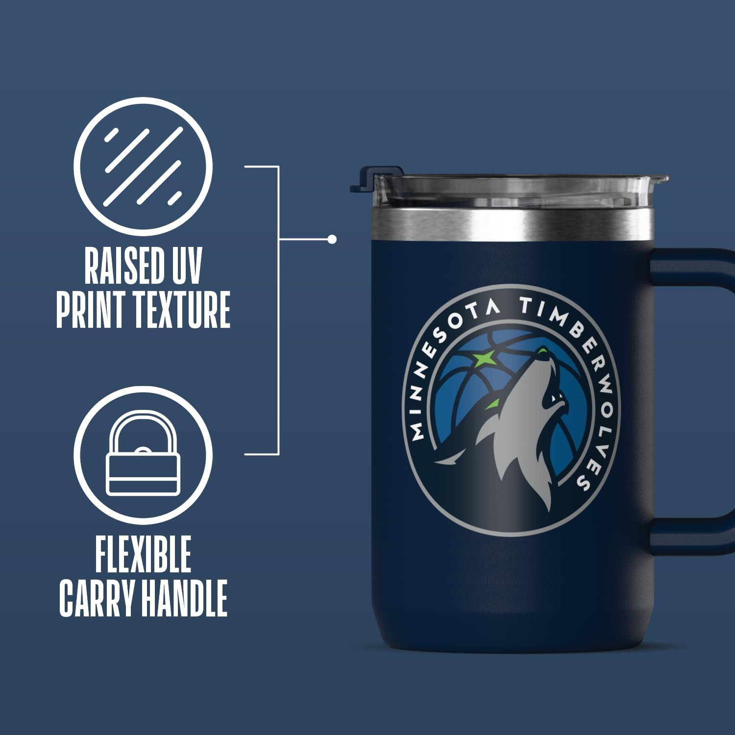 Detalle de Hydrapeak x Minnesota Timberwolves 18-oz Insulated Coffee Mug (NBA Licensed) with Flip Lid