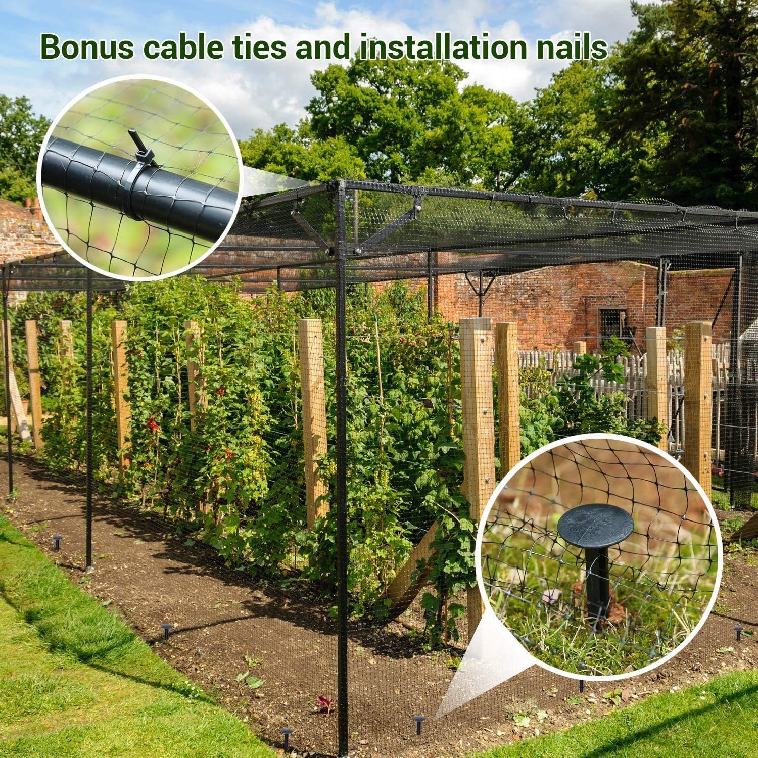 Detalle de Ohuhu Bird Netting Garden Netting Reusable 2m x 30m (16–18mm mesh) with 50 cable ties & 10 ground pegs